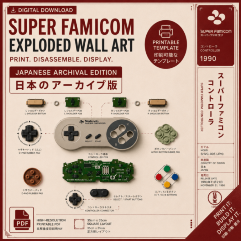 Super Famicom Exploded Printable Layout: Japanese Archival Edition