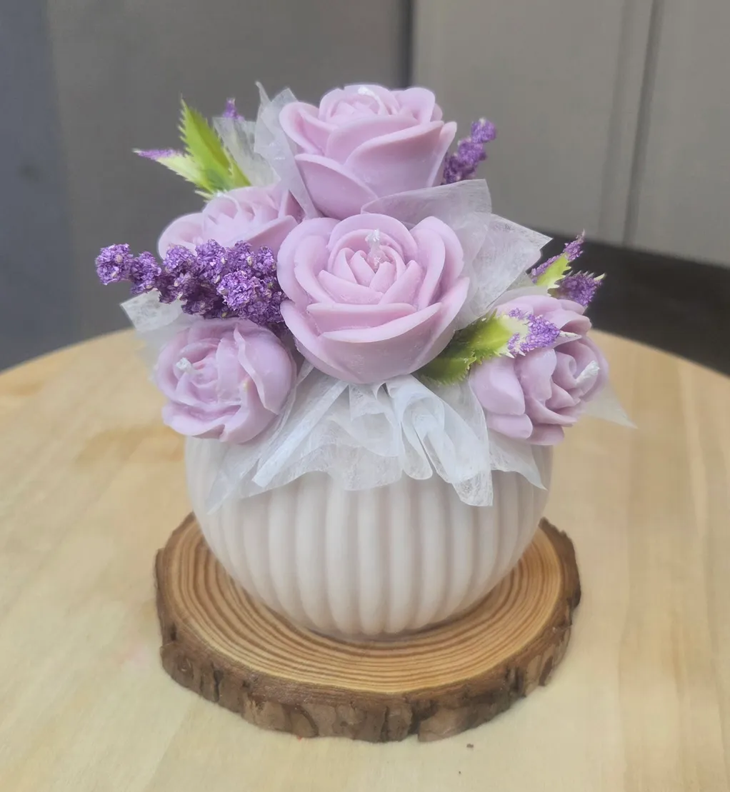 Lilac purple Rose Candle Arrangement | Kindled Roots Candle